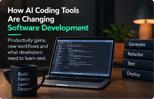 Developer laptop with AI-assisted coding workflow from generation through testing and deployment